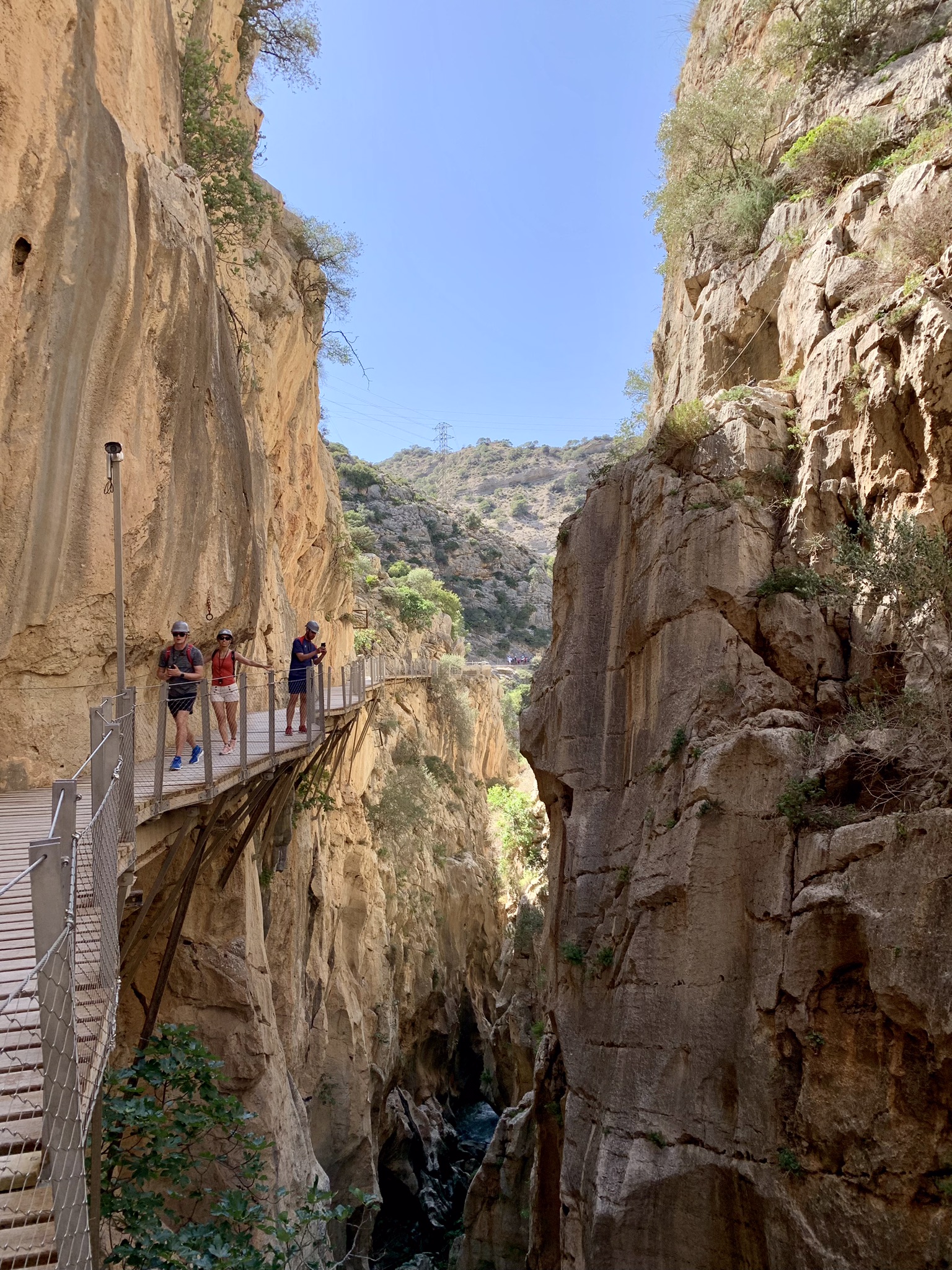 Walkway of the Caminito del Rey clinging to the cliff face