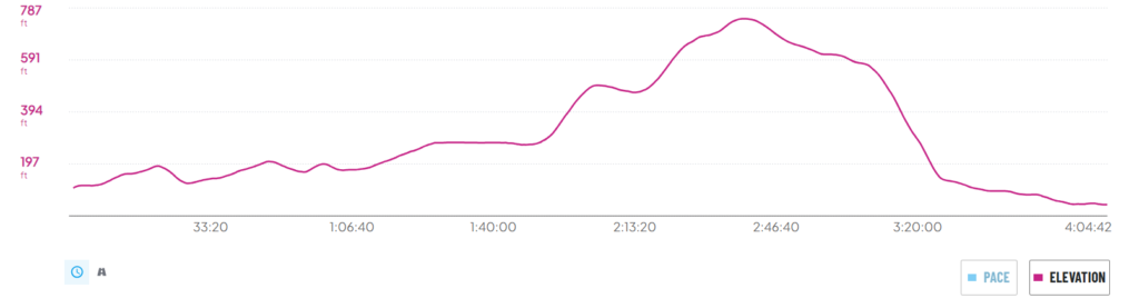 A graph depicting the elevation of the Camino Portugues Central Route on day 9