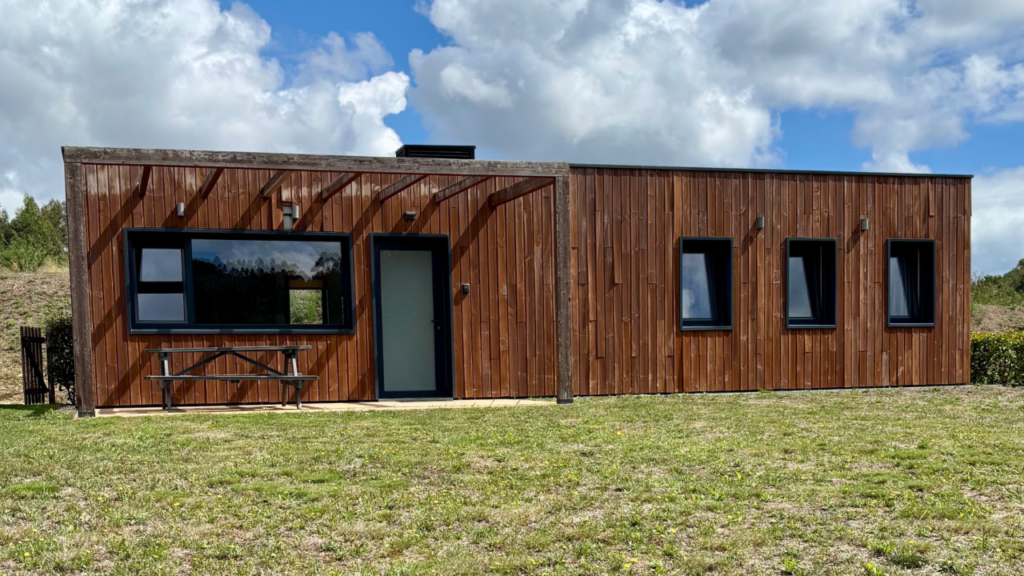 A log cabin at Beche EcoCamp on the Camino Ingles
